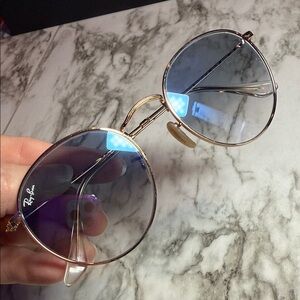 Ray-Ban Gold Sunglasses with Light Blue Ombré Gradient Lenses Sz 53